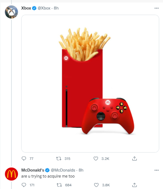麦当劳和Xbox官方玩梗：你也想收购我吗